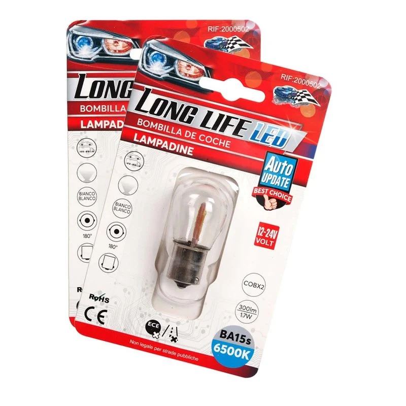 2x Lampada LED BA15s S25 P21W COB 12V 24V 300lm 1.7W Bianco Freddo H50mm - Image 3