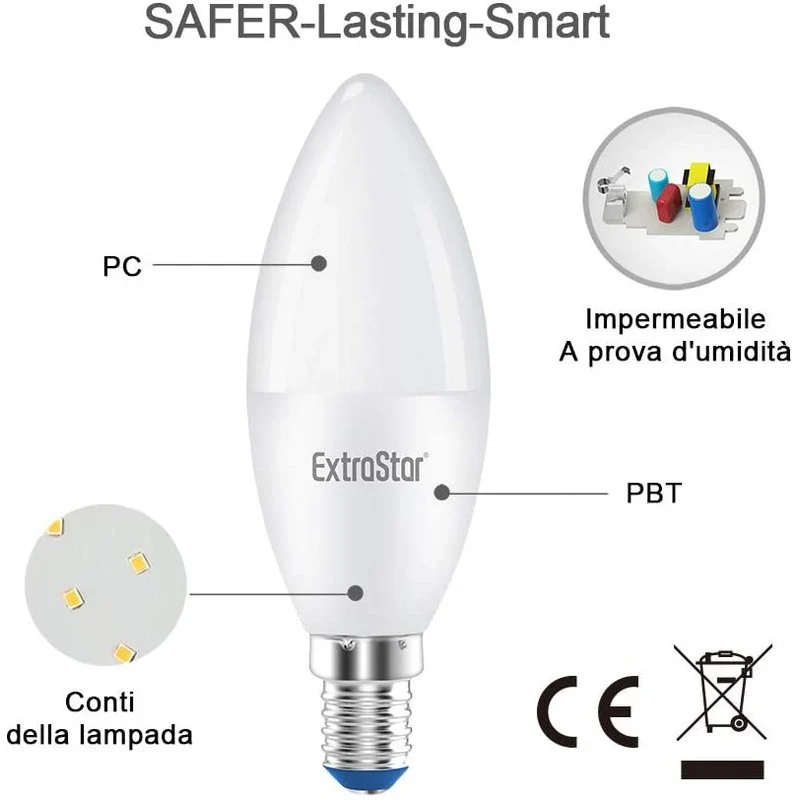 2 PZ Lampada A Led, Lampadina E14 C37 8W Bianco Neutro 4200K 720 Lumen - Image 2