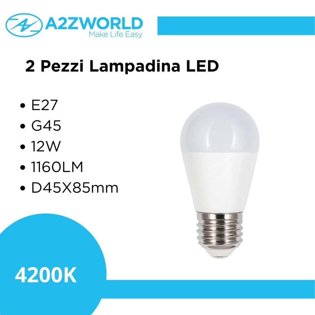 2 PZ Lampada A Led, Lampadina E27 G45 12W 1160LM Bianco Neutro 4200K D45X85mm - Image 3