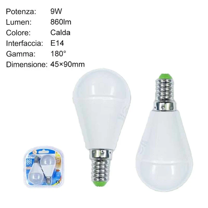 2 PZ Lampadina A Led, Lampadina E14 P45 G45 9W Luce Calda 860 Lumen 3000K - Image 2