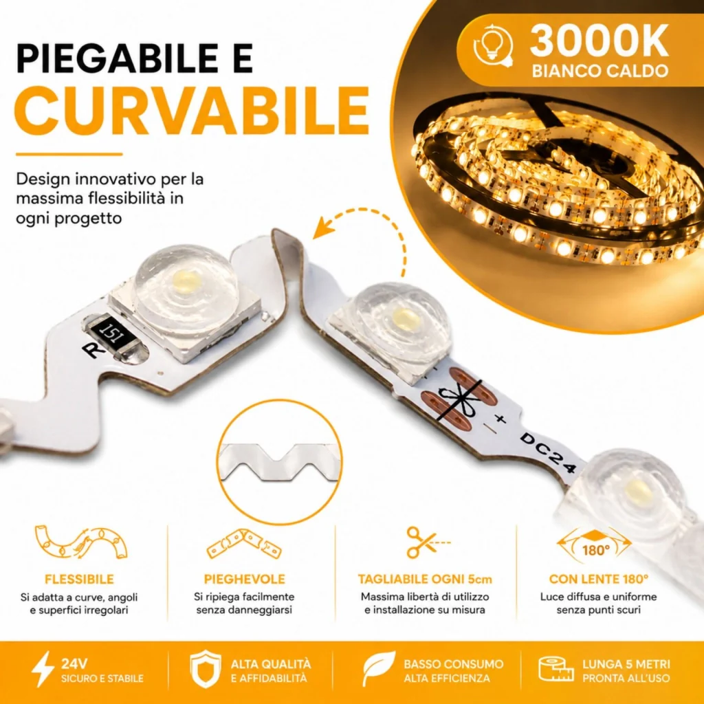 24V Bobina Striscia Led Curvabile Ripiegabile Bianco Caldo Con Lente 180 Gradi 20W/M 8mm 300 smd 6060 Per Cassone Pubblicitario Senza Ombra BL2454C MS12543 - Image 3