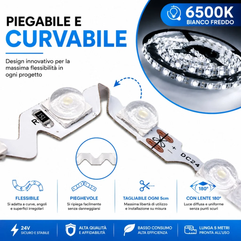 24V Bobina Striscia Led Curvabile Ripiegabile Bianco Freddo Con Lente 180 Gradi 20W/M 8mm 300 smd 6060 Per Cassone Pubblicitario Senza Ombra BL2454F MS12546 - Image 3