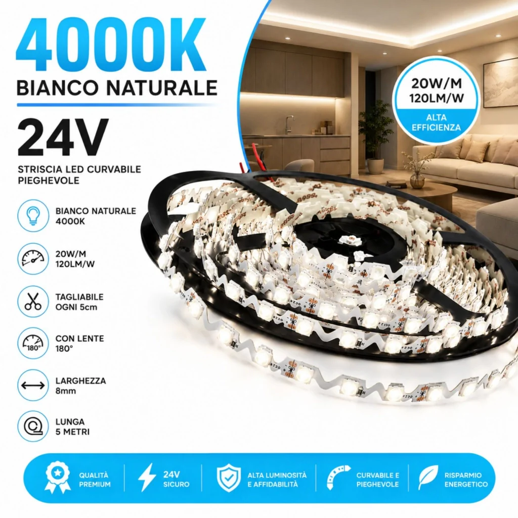 24V Bobina Striscia Led Curvabile Ripiegabile Bianco Neutro Con Lente 180 Gradi 20W/M 8mm 300 smd 6060 Per Cassone Pubblicitario Senza Ombra BL2454N MS12544 - Image 2