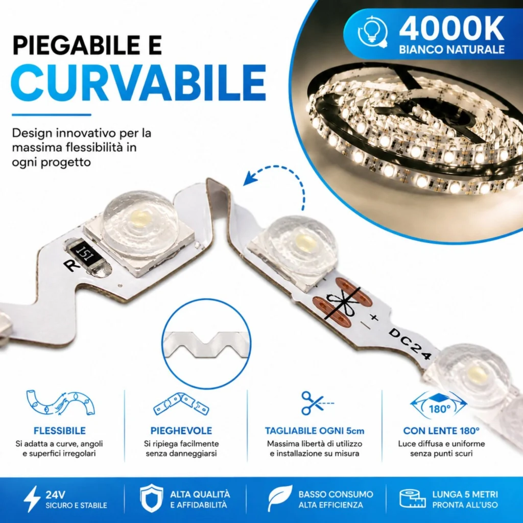 24V Bobina Striscia Led Curvabile Ripiegabile Bianco Neutro Con Lente 180 Gradi 20W/M 8mm 300 smd 6060 Per Cassone Pubblicitario Senza Ombra BL2454N MS12544 - Image 3