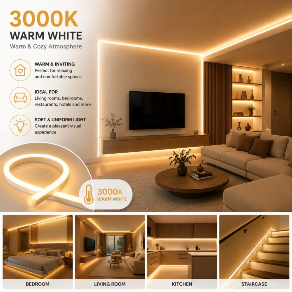 24V Bobina Striscia Led Neon Flex Da Incasso 10X10mm, 100 Metri, IP65 11W/M 660lm/M, Tagliabile Dove Vuole (Bianco Caldo 3000K) - Image 6
