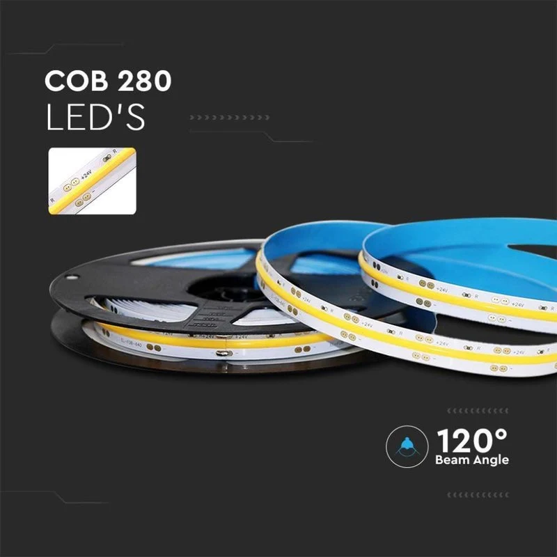 24V Striscia Led COB 3000K 10W/M 950LM/M IP20 5 Metri Larga 8mm SKU-212652 - Image 6