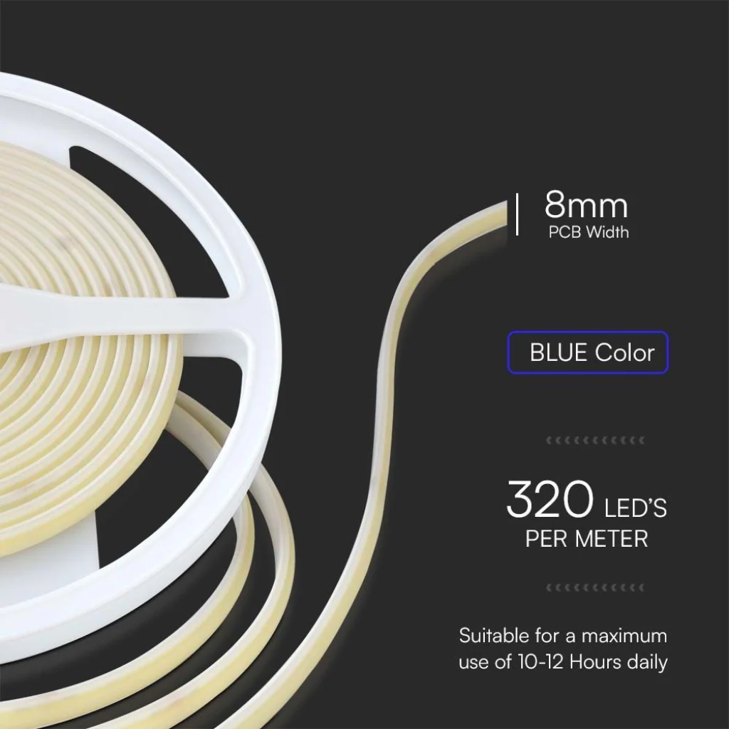 Strip LED COB-320 10W/m 5m 24V Colore Blu IP67 10mm SKU-23142