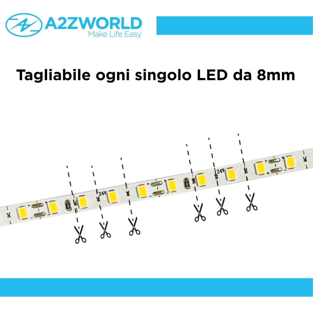 24V Striscia Led SMD Da 10 Metri, Slim da 5mm 8W/M, 110lm/W 120SMD/M, Bianco Caldo 3000K, Tagliabile Ogni Singolo Led da 8mm, Dimmerabile PWM, IP20, CRI>80 - Image 3