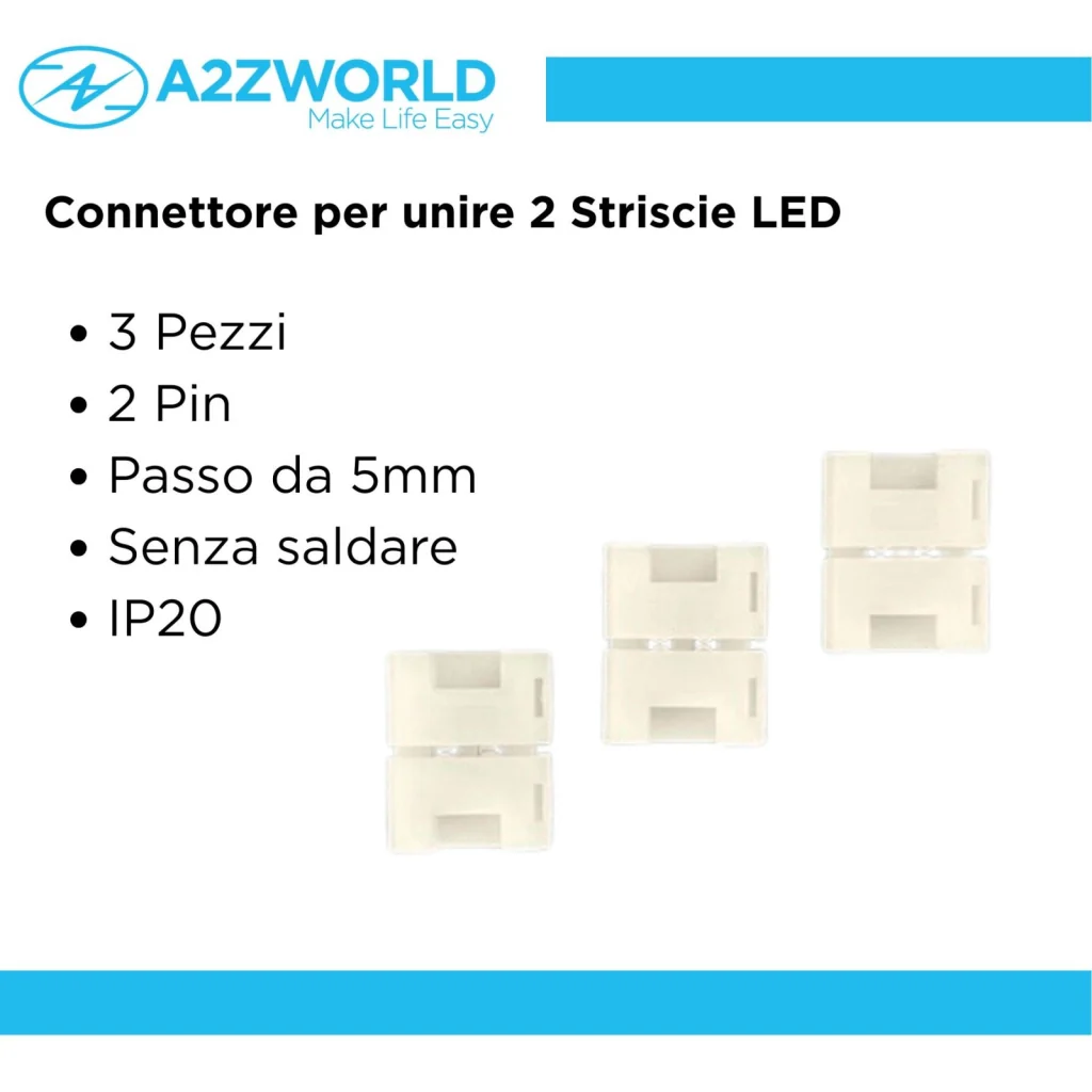 3 Pezzi Connettore 5mm 2 PIN, Per Unire 2 Striscia Led Smd con Passo da 5mm Senza Saldare - Image 2