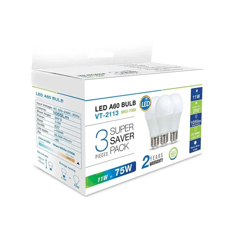 3 PZ Lampada Led E27 A60 11W Bianco Freddo 6400K Bulbo Sfera 1055 Lumen SKU-7354 - Image 3