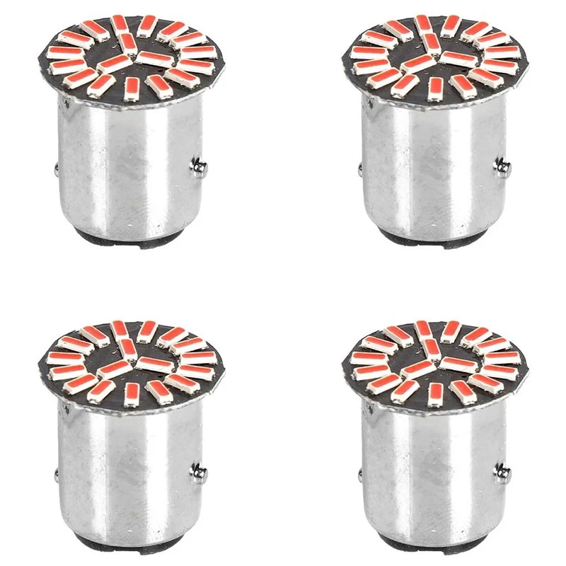 4 Pezzi Lampada Led BAY15D 1157 P21W 18 SMD 4014 12V 300lm 1W/0.3W Doppio Filamento Luce Rosso Piedi Sfalsati 180g 22mm