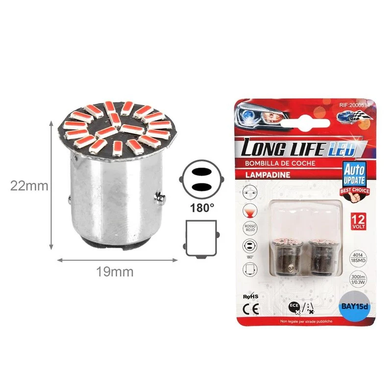 4 Pezzi Lampada Led BAY15D 1157 P21W 18 SMD 4014 12V 300lm 1W/0.3W Doppio Filamento Luce Rosso Piedi Sfalsati 180g 22mm - Image 3