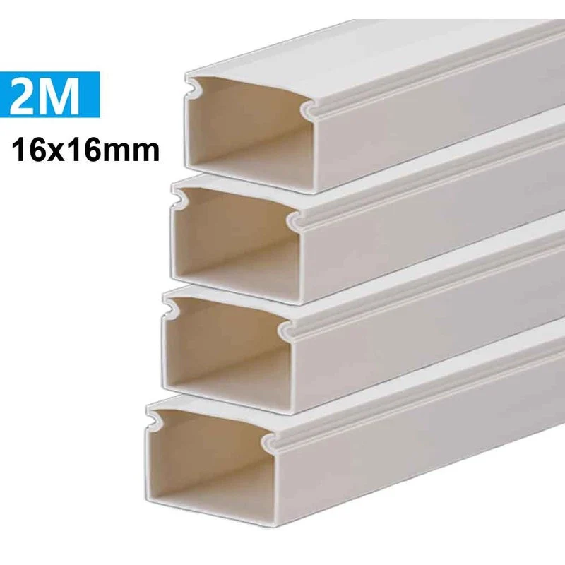 8 Metri Canaline Passacavi In PVC Con Biadesivo e Coperchio 16X16mm Bianco - 4 Pezzi da 2 Metri - Image 2
