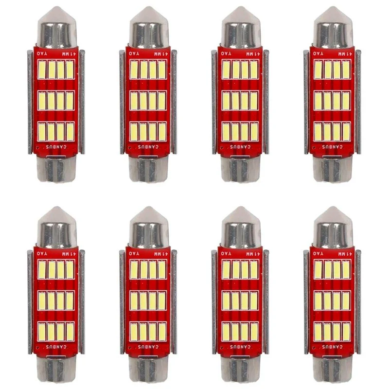 8 Pezzi Lampada Led Siluro 41mm Canbus T11 SV8.5 C5W C10W 12 SMD 4014 12V 1.8W 180lm Bianco Freddo 6500K