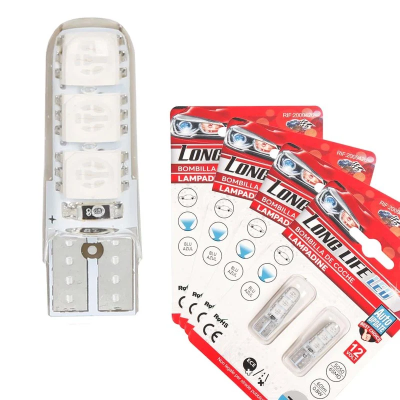 8 Pezzi Lampada Led T10 W5W 6 SMD 5050 12V 0.8W 60lm Colore Blu 34mm - Image 2