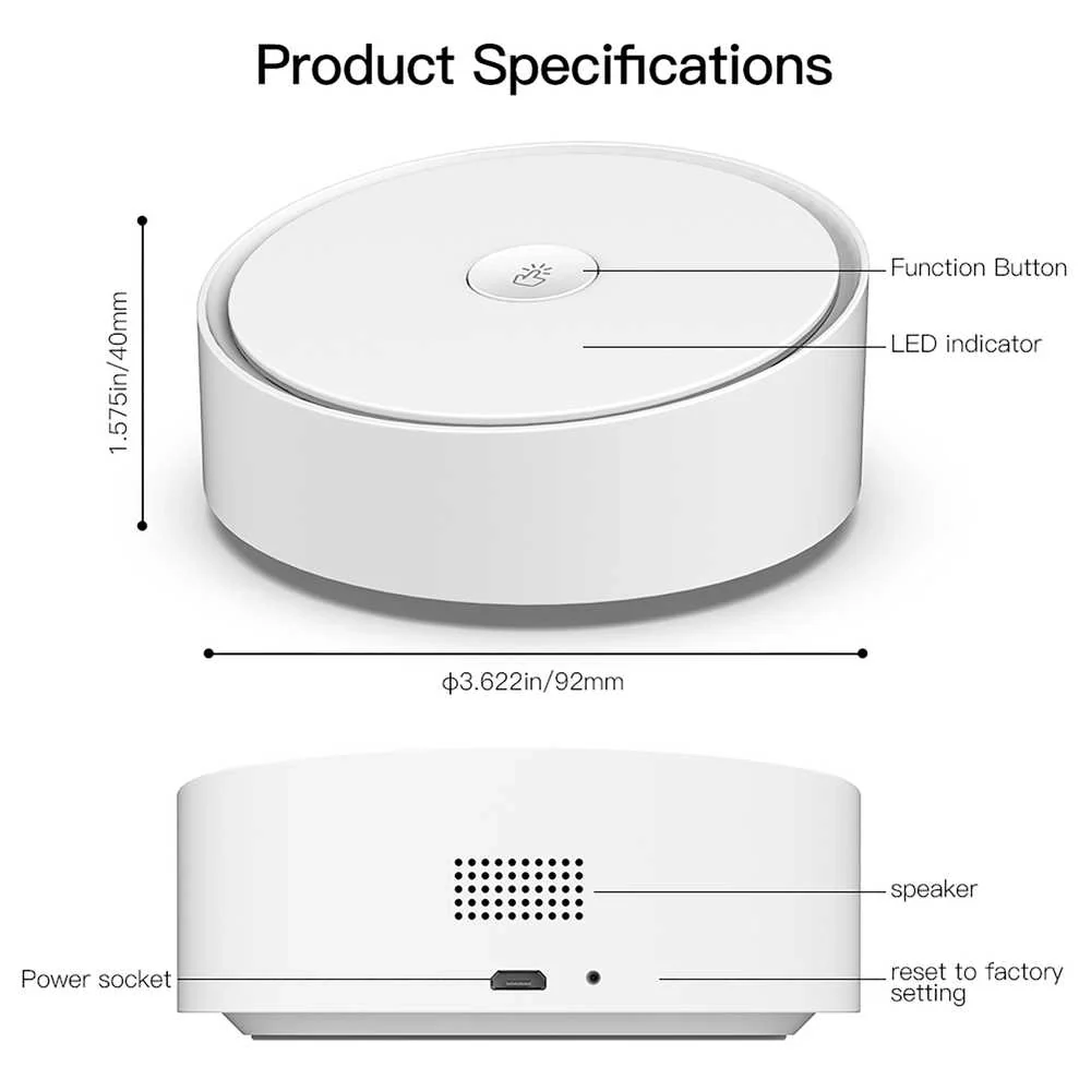 Gateway ZigBee 3.0 + Bluetooth BLE Mesh + Allarme, Smart Life, 1A, 5V, 92X92X40mm, IP20, SHZ3302 - Image 5