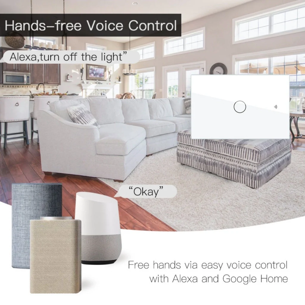 Interruttore Da Parete Touch 1 Tasto, WIFI 2.4G+BLE+RF 433MHz, Bluetooth BLE Mesh TUYA, Smart Life 10A, AC 90-250V, 50/60HZ, 120X72X38mm Per Scatola 503, IP20, Bianco, SH9551W - Image 6