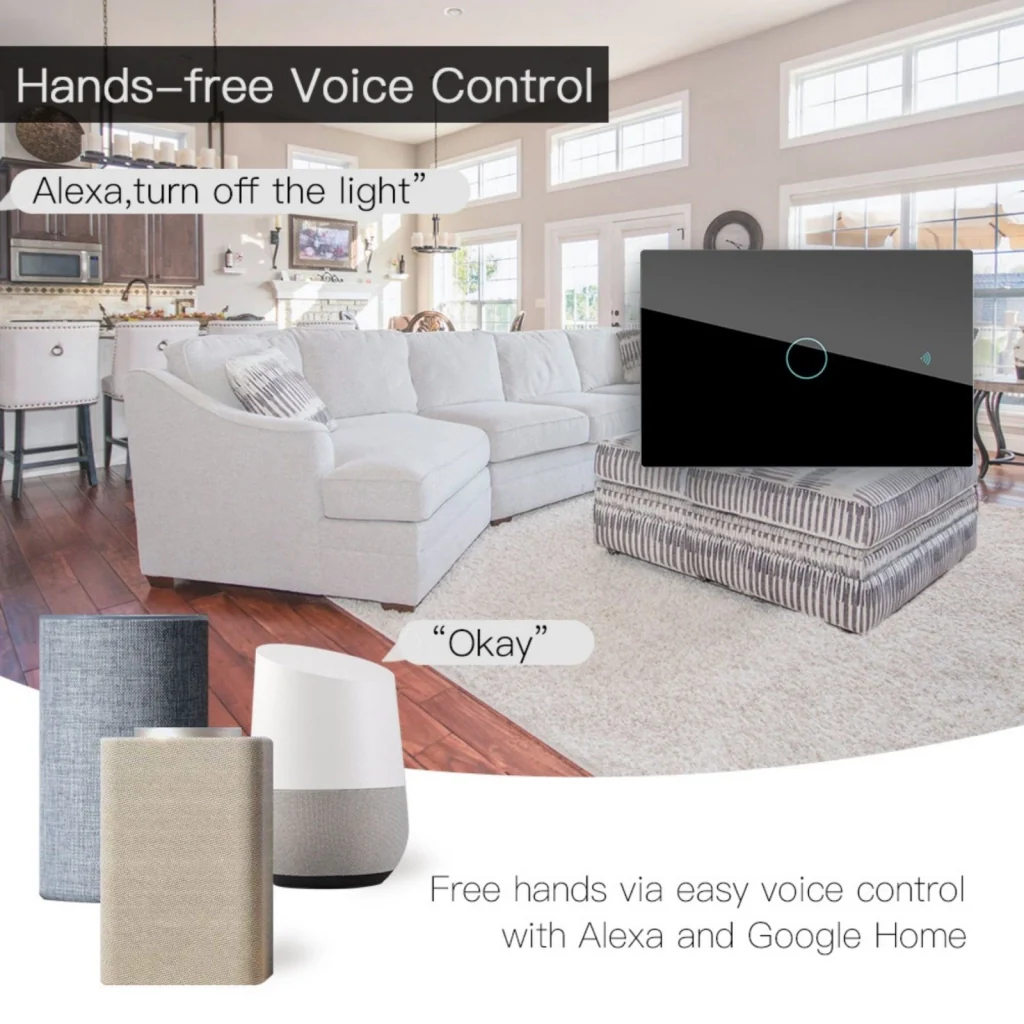 Interruttore Da Parete Touch 1 Tasto, WIFI 2.4G+BLE+RF 433MHz, Bluetooth BLE Mesh TUYA, Smart Life, 10A, AC 90-250V, 50/60HZ, 120X72X38mm Per Scatola 503, IP20, Nero, SH9551B - Image 6