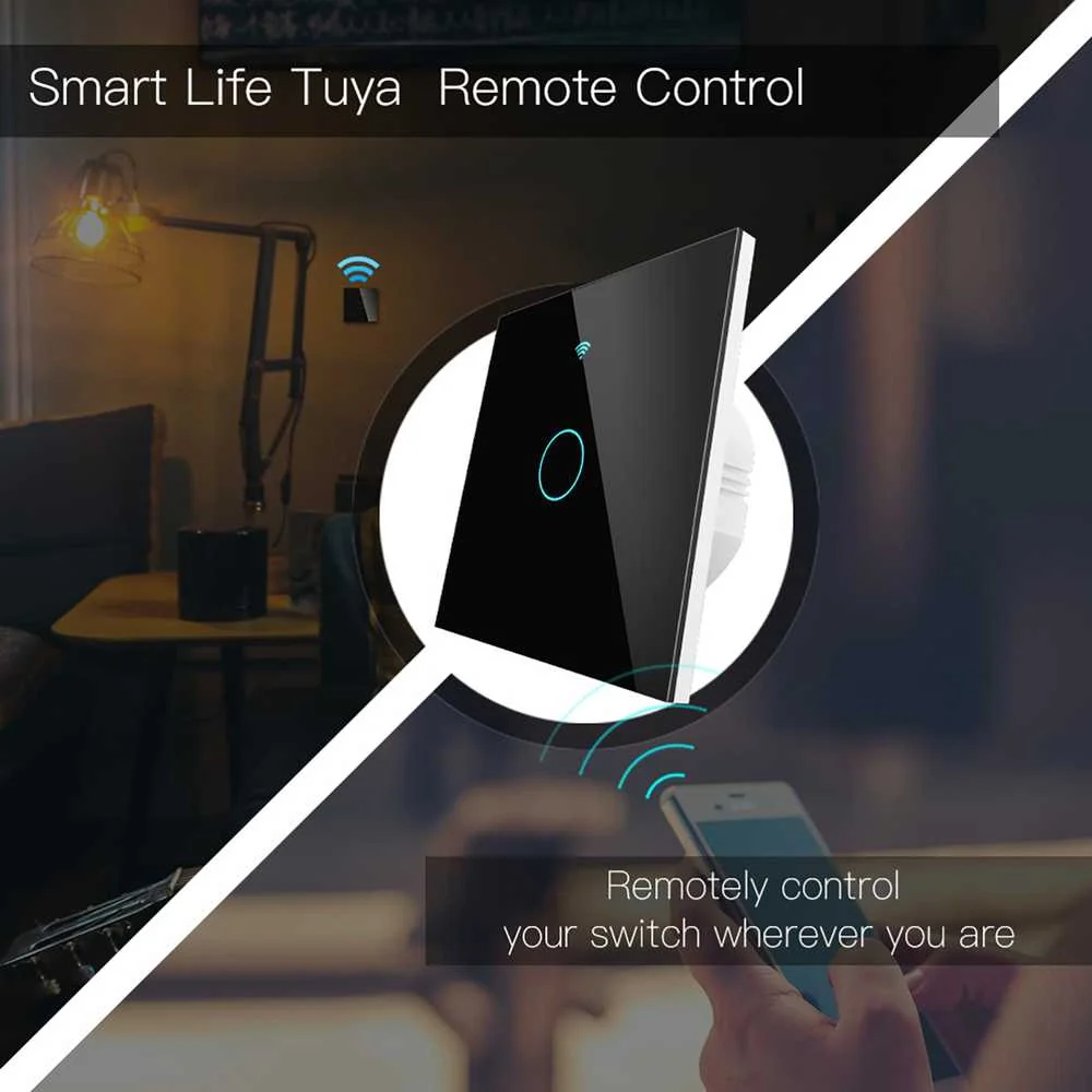Interruttore Da Parete Touch 1 Tasto, WIFI 2.4G+BLE+RF 433MHz , Bluetooth BLE Mesh TUYA, Smart Life, 10A, AC 90-250V, 50/60HZ, 86X86X30mm Per Scatola 502, IP20, Nero, SH9441B - Image 3