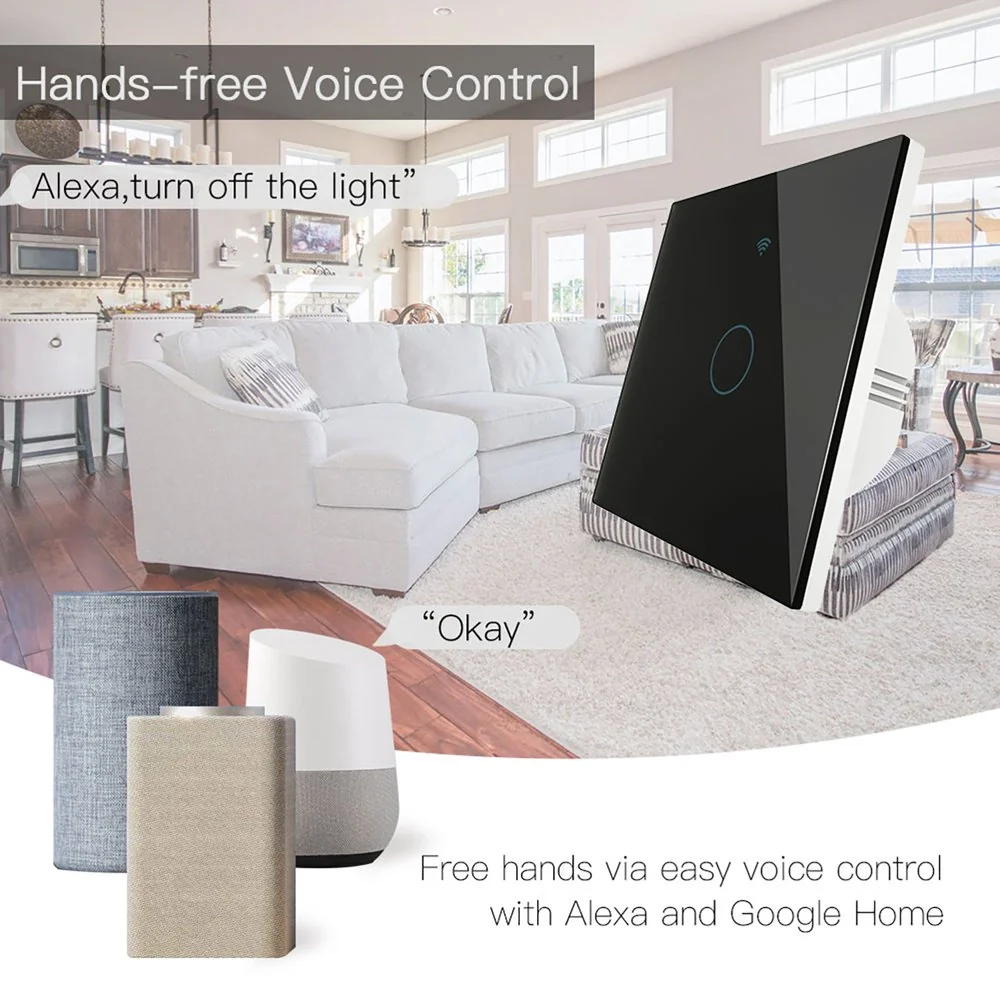 Interruttore Da Parete Touch 1 Tasto, WIFI 2.4G+BLE+RF 433MHz , Bluetooth BLE Mesh TUYA, Smart Life, 10A, AC 90-250V, 50/60HZ, 86X86X30mm Per Scatola 502, IP20, Nero, SH9441B - Image 4