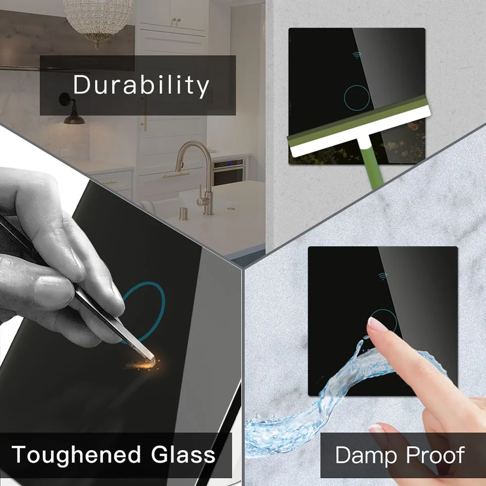 Interruttore Da Parete Touch 1 Tasto, WIFI 2.4G+BLE+RF 433MHz , Bluetooth BLE Mesh TUYA, Smart Life, 10A, AC 90-250V, 50/60HZ, 86X86X30mm Per Scatola 502, IP20, Nero, SH9441B - Image 6