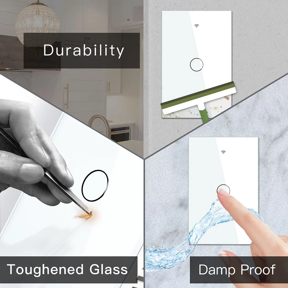 Interruttore Da Parete Touch 1 Tasto, WIFI 2.4G Matter, TUYA, Smart Life,Apple Home, Google Home, Alexa, SmartThings, 10A, AC 90-250V, 50/60HZ, 120X72X38mm, IP20, Bianco - Image 6