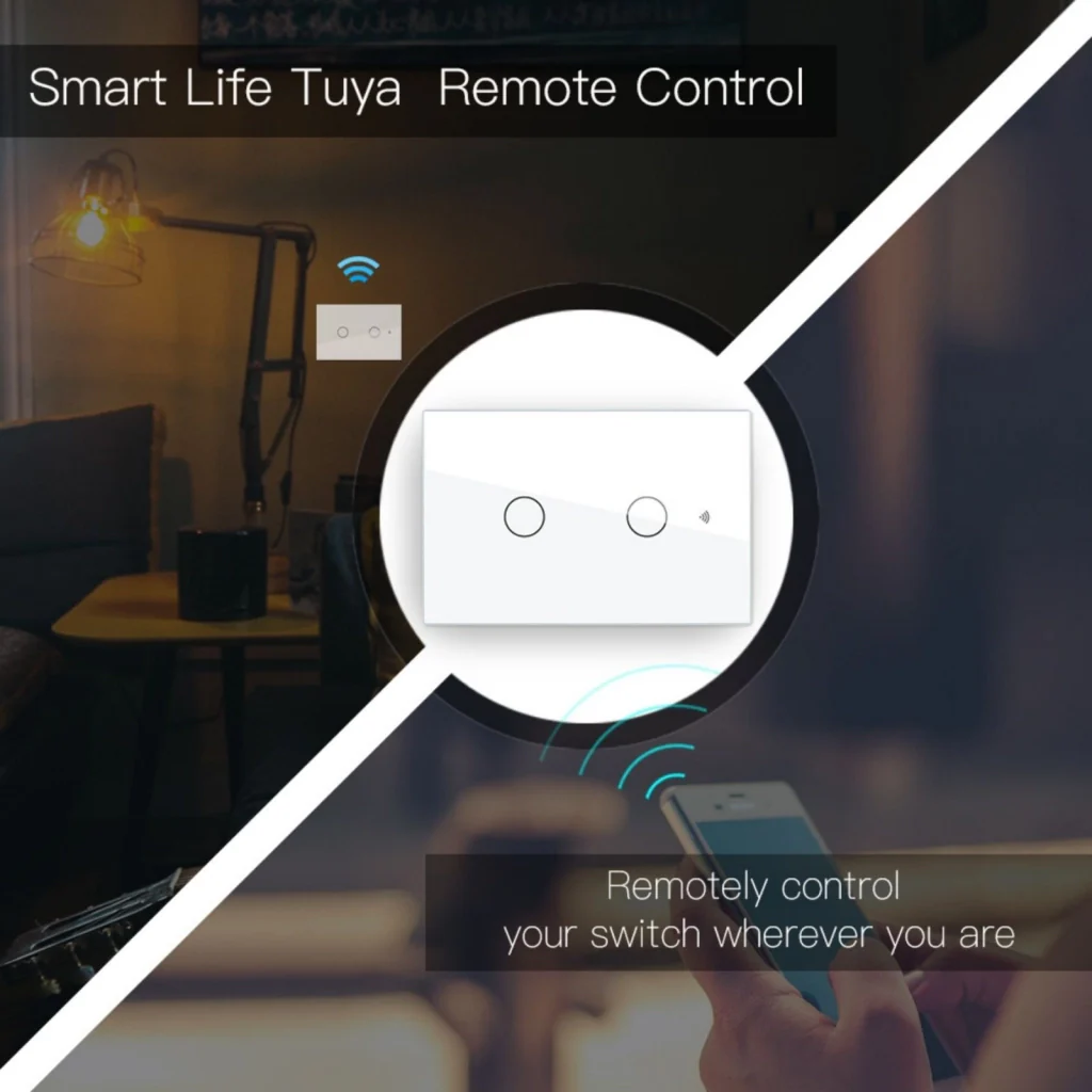 Interruttore Da Parete Touch 2 Tasti, WIFI 2.4G+BLE+RF 433MHz, Bluetooth BLE Mesh, TUYA, Smart Life, 10A, AC 90-250V, 50/60HZ, 120X72X38mm Per Scatola 503, IP20, Bianco, SH9552W - Image 5