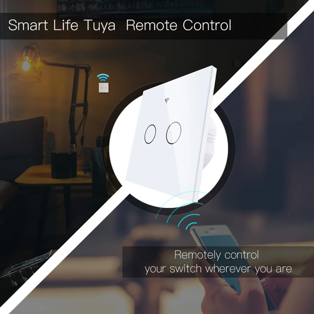 Interruttore Da Parete Touch 2 Tasti, WIFI 2.4G+BLE+RF 433MHz, Bluetooth BLE Mesh, TUYA, Smart Life, 10A, AC 90-250V, 50/60HZ, 86X86X30mm Per Scatola 502, IP20, Bianco, SH9442W - Image 3