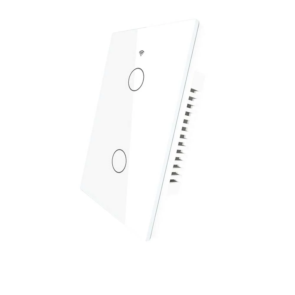 Interruttore Da Parete Touch 2 Tasti, WIFI 2.4G Matter, TUYA, Smart Life,Apple Home, Google Home, Alexa, SmartThings 10A, AC 90-250V, 50/60HZ, 120X72X38mm, IP20, Bianco