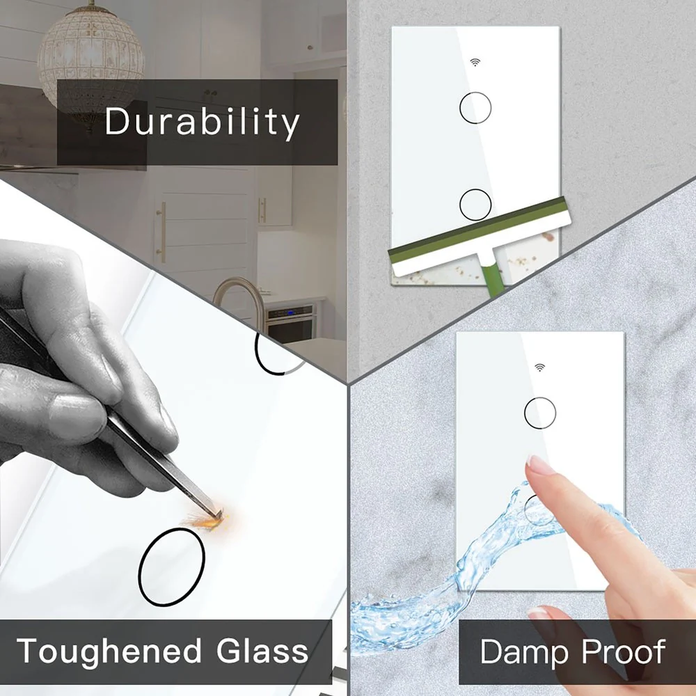 Interruttore Da Parete Touch 2 Tasti, WIFI 2.4G Matter, TUYA, Smart Life,Apple Home, Google Home, Alexa, SmartThings 10A, AC 90-250V, 50/60HZ, 120X72X38mm, IP20, Bianco - Image 6