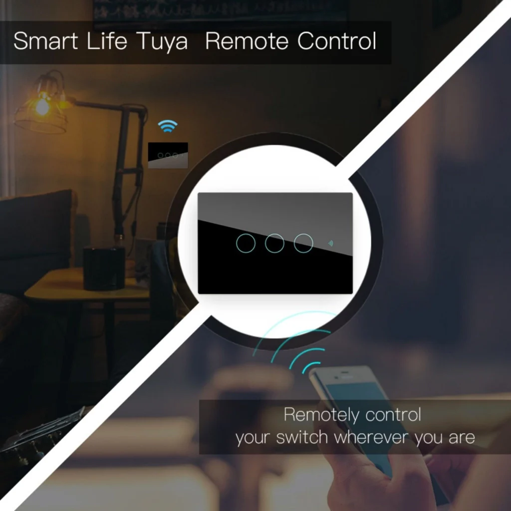 Interruttore Da Parete Touch 3 Tasti, WIFI 2.4G+BLE+RF 433MHz, Bluetooth BLE Mesh, TUYA, Smart Life, 10A, AC 90-250V, 50/60HZ, 120X72X38mm Per Scatola 503, IP20, Nero, SH9553B - Image 5