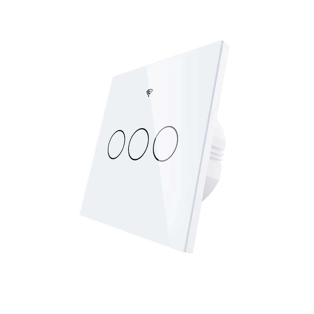 Interruttore Da Parete Touch 3 Tasti, WIFI 2.4G+BLE+RF 433MHz, Bluetooth BLE Mesh TUYA, Smart Life, 10A, AC 90-250V, 50/60HZ, 86X86X30mm Per Scatola 502, IP20, Bianco, SH9443W