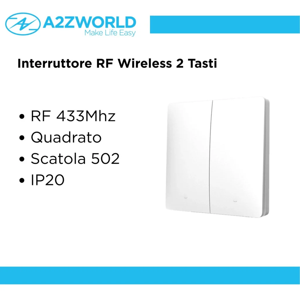 Interruttore RF Wireless Telecomando Senza Batteria 2 Tasti RF 433MHz Generatore Corrente Automatico 2 Tasti Quadrato Per Scatola 502 IP20 Bianco - Image 3