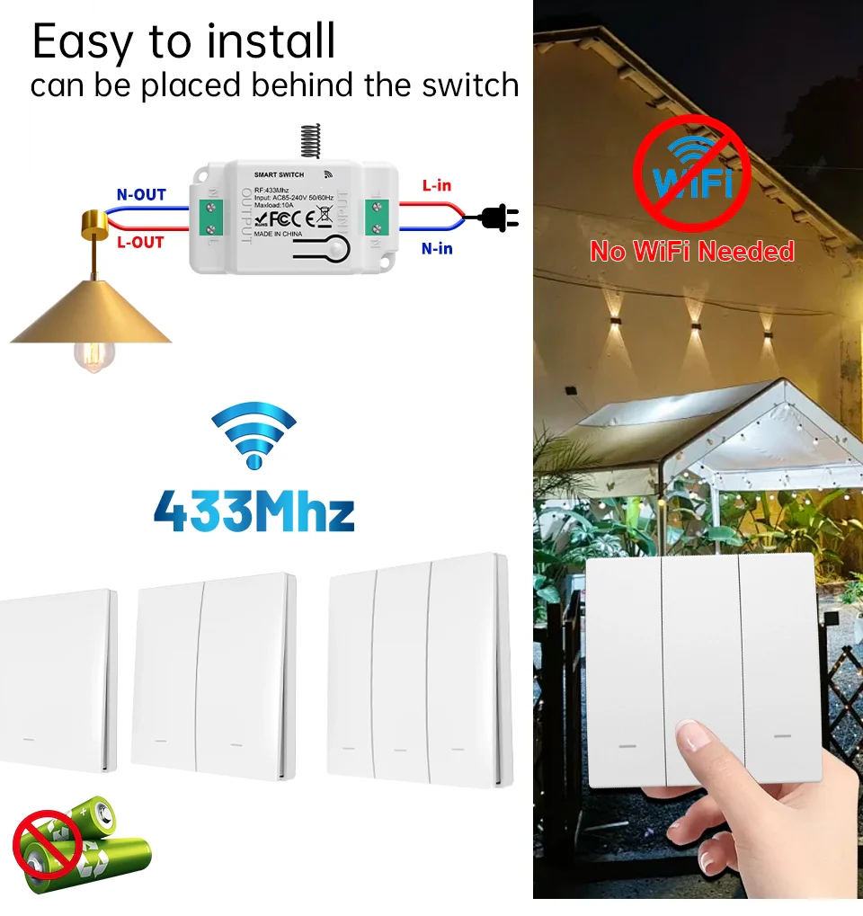 Interruttore RF Wireless Telecomando Senza Batteria 3 Tasti RF 433MHz Generatore Corrente Automatico 3 Tasti Quadrato Per Scatola 502 IP20 Bianco - Image 2