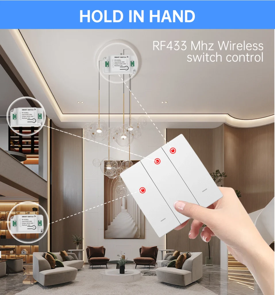 Interruttore RF Wireless Telecomando Senza Batteria 3 Tasti RF 433MHz Generatore Corrente Automatico 3 Tasti Quadrato Per Scatola 502 IP20 Bianco - Image 3