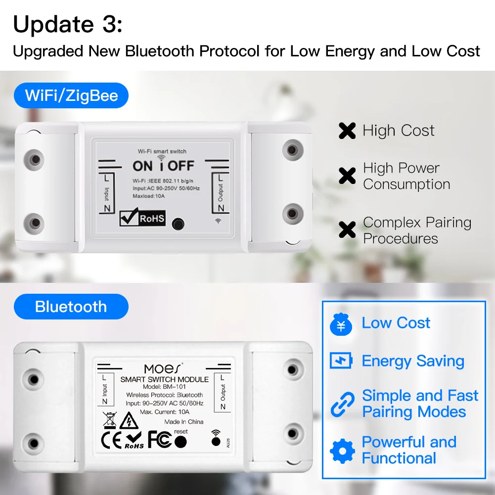 Interruttore Smart Bluetooth BLE 10A Bluetooth BLE Mesh TUYA, Smart Life 10A AC 90-250V 50/60HZ 2200W IP20 SHB101B - Image 4