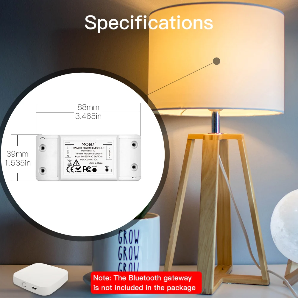 Interruttore Smart Bluetooth BLE 10A Bluetooth BLE Mesh TUYA, Smart Life 10A AC 90-250V 50/60HZ 2200W IP20 SHB101B - Image 5