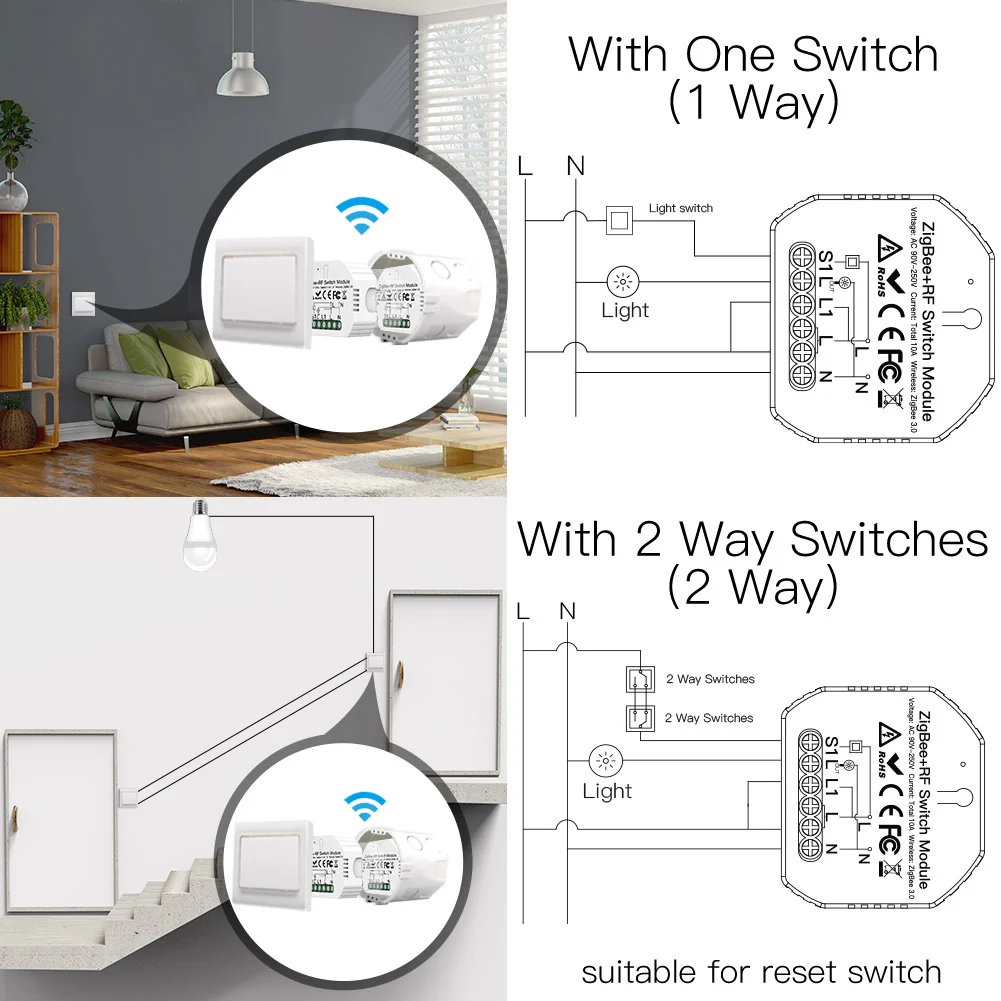 Relè Passo Passo Interruttore Smart ZigBee RF433 2 In 1 ZigBee, RF 433MHz TUYA, Smart Life 10A AC 90-250V 50/60HZ 2200W SHZ104Z IP20 - Image 5
