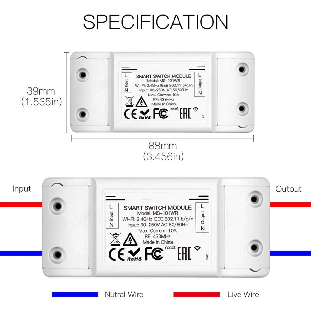Interruttore WIFI 2.4G + RF 433MHz 10A TUYA, Smart Life 10A AC 90-250V 50/60HZ 2200W - Image 4