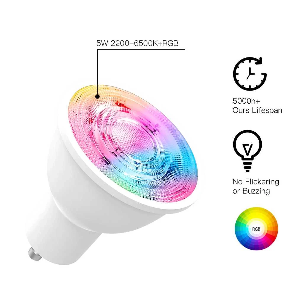 Lampada Led GU10, ZigBee 3.0, RGB+CW, TUYA, Smart Life, AC 90-250V, 50/60HZ, 5W, 50X55mm, IP20, SHZ61005 - Image 2