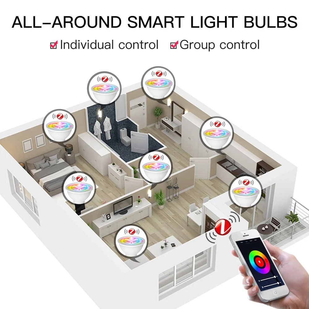 Lampada Led GU10, ZigBee 3.0, RGB+CW, TUYA, Smart Life, AC 90-250V, 50/60HZ, 5W, 50X55mm, IP20, SHZ61005 - Image 5
