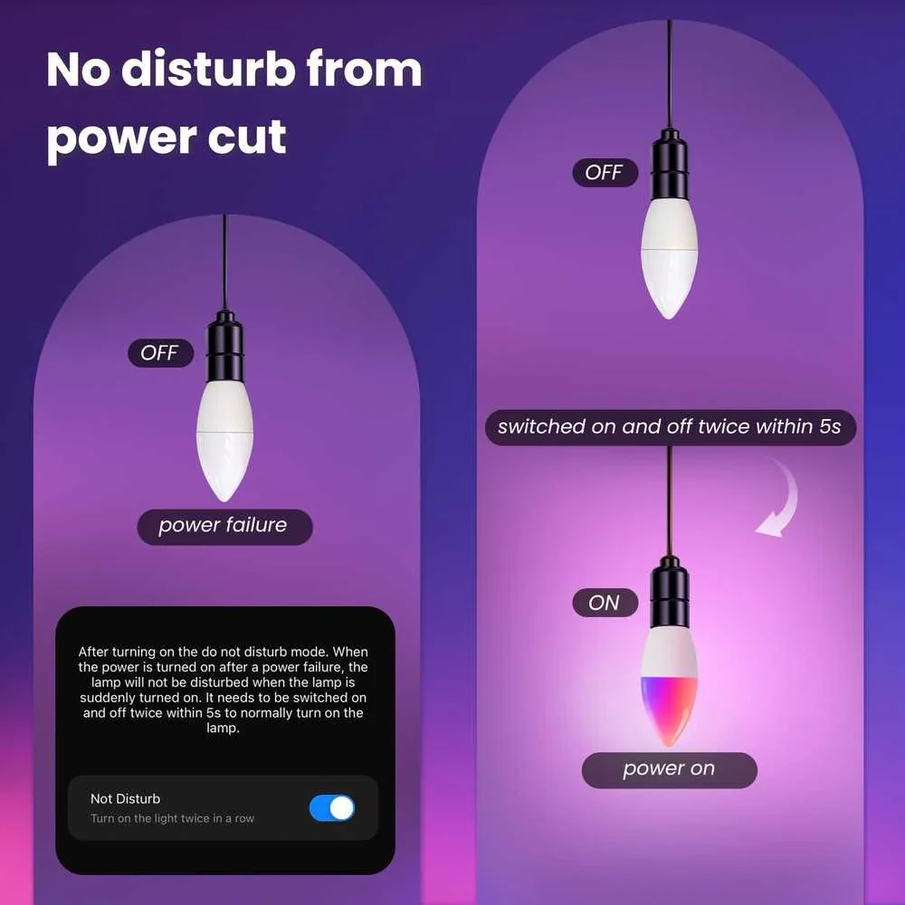 Lampada Led Matter E14, RGB+CW, Matter WIFI 2.4G TUYA, Smart Life, Apple Home, Google Home, Alexa, SmartThings, AC 90-250V, 50/60HZ, 6W, 37X106mm, IP20, MU11406 - Image 3