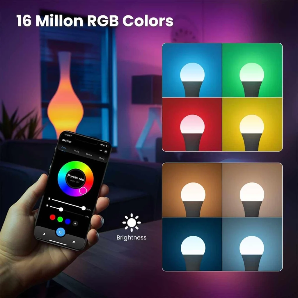 Lampada Led Matter E27, RGB+CW, Matter WIFI 2.4G TUYA, Smart Life, Apple Home, Google Home, Alexa, SmartThings AC 90-250V, 50/60HZ, 9W, 60X117mm, IP20, MU12709 - Image 2