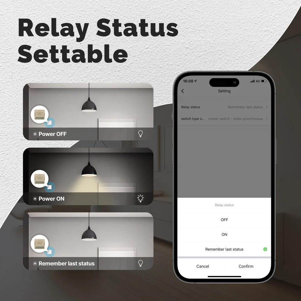 Relè Passo Passo Mini Interruttore Matter WiFi 2.4G, 10A TUYA, Compatibile Apple Home, Google Home, Alexa, SmartThings, 2200W, AC 90-250V 50/60Hz, 40x40x18mm, IP20 - Image 3