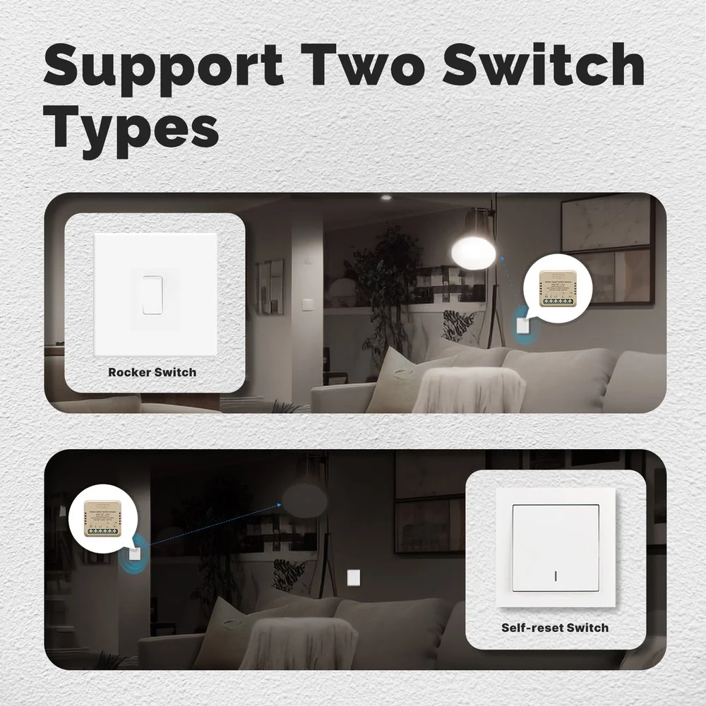 Relè Passo Passo Mini Interruttore Matter WiFi 2.4G, 10A TUYA, Compatibile Apple Home, Google Home, Alexa, SmartThings, 2200W, AC 90-250V 50/60Hz, 40x40x18mm, IP20 - Image 4