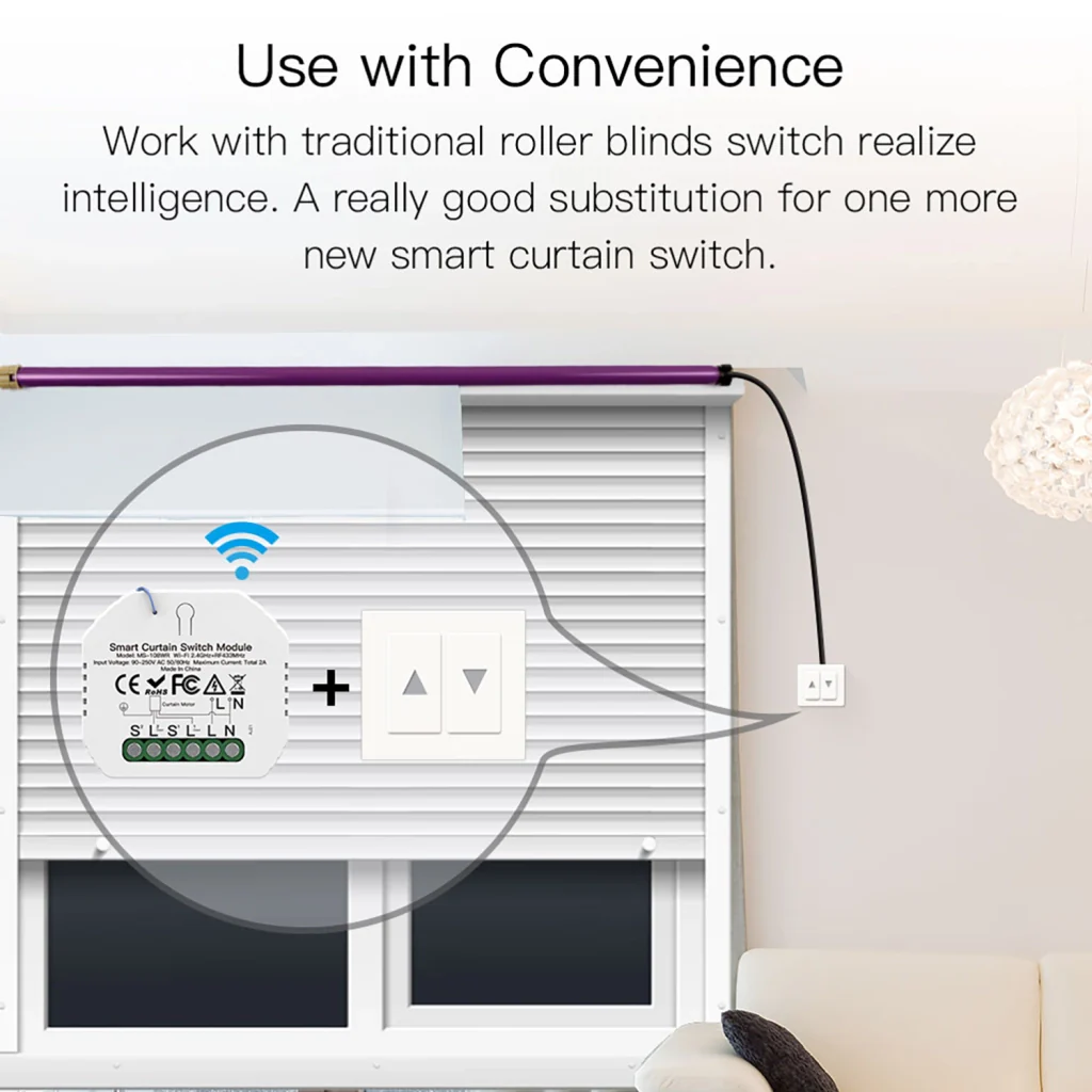 Modulo Tapparelle WIFI 2.4G + RF 433MHz, TUYA, Smart Life, 2A, AC 90-250V, 50/60HZ, 500W, 52X47X18mm, IP20, SH108WR SH108 - Image 5