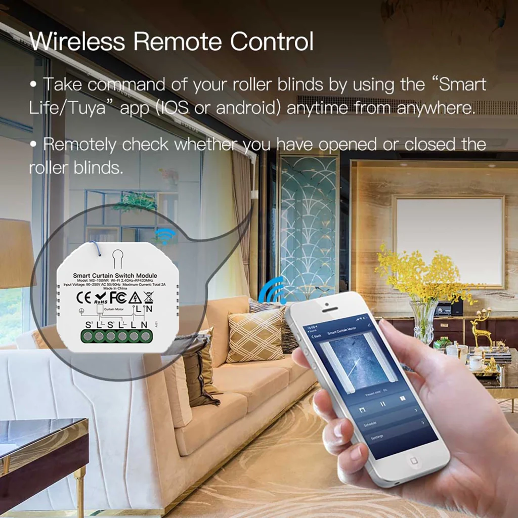 Modulo Tapparelle WIFI 2.4G + RF 433MHz, TUYA, Smart Life, 2A, AC 90-250V, 50/60HZ, 500W, 52X47X18mm, IP20, SH108WR SH108 - Image 6
