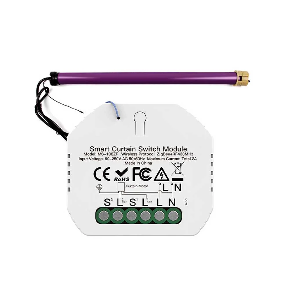 Modulo Tapparelle ZigBee 3.0 + RF 433MHz, TUYA, Smart Life, 2A, AC 90-250V, 50/60HZ, 500W, 52X47X18mm, IP20, SHZ108ZR