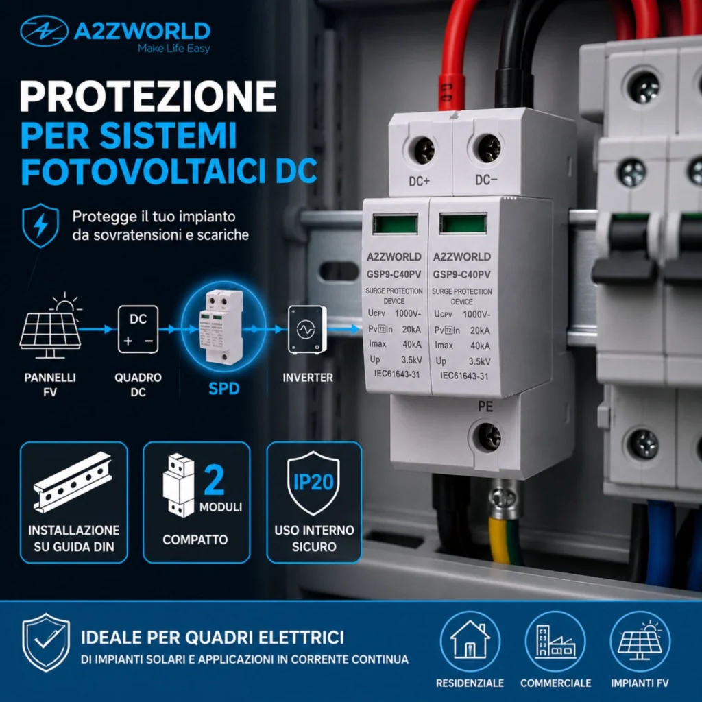 A2ZWORLD SPD Scaricatore di Sovratensione DC 1000V 2P 2M 40kA IP20 - Image 4