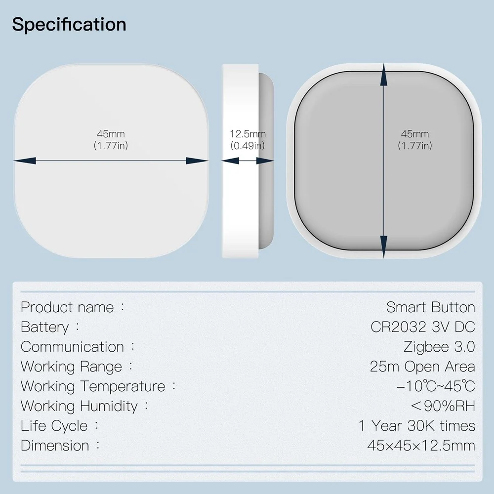 Telecomando Interruttore Magnetico Slim Quadrata , Protocollo ZigBee 3.0, TUYA, Smart Life 3V Con Pile CR2032, Bianco - Image 4